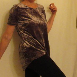 Pleone Pearl Grey Panné Velvet Tunic, Black Velvet Ribbon(s) closure, size S